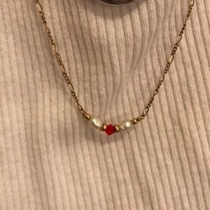 Ruby Gem and Pearl Gold Necklace